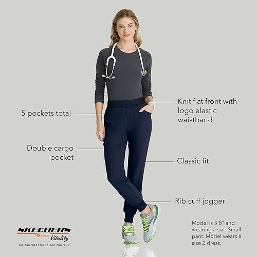 Miniatura 4 de BARCO Skechers Vitality Electra Classic Fit Scrub Jogger para mujer Pantalón de tiro medio, 5 bolsillos con elástico en 4 direcciones