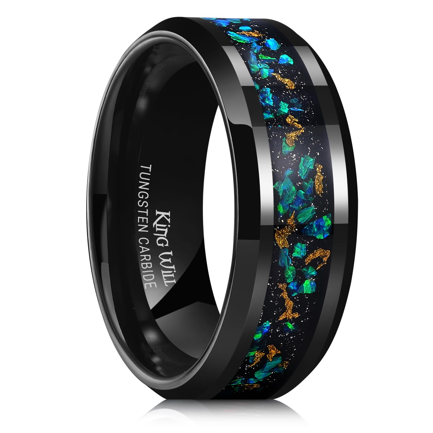 King Will Mens Wedding Band with Foils Inlay, Black/Silver/Gold