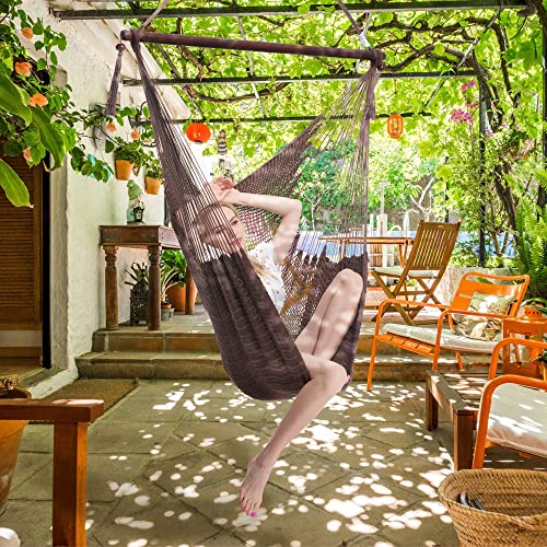 Large Caribbean Hammock Chair With Footrest - 48 Inch - Polyester - Hanging Chair - Mocha #TOP5