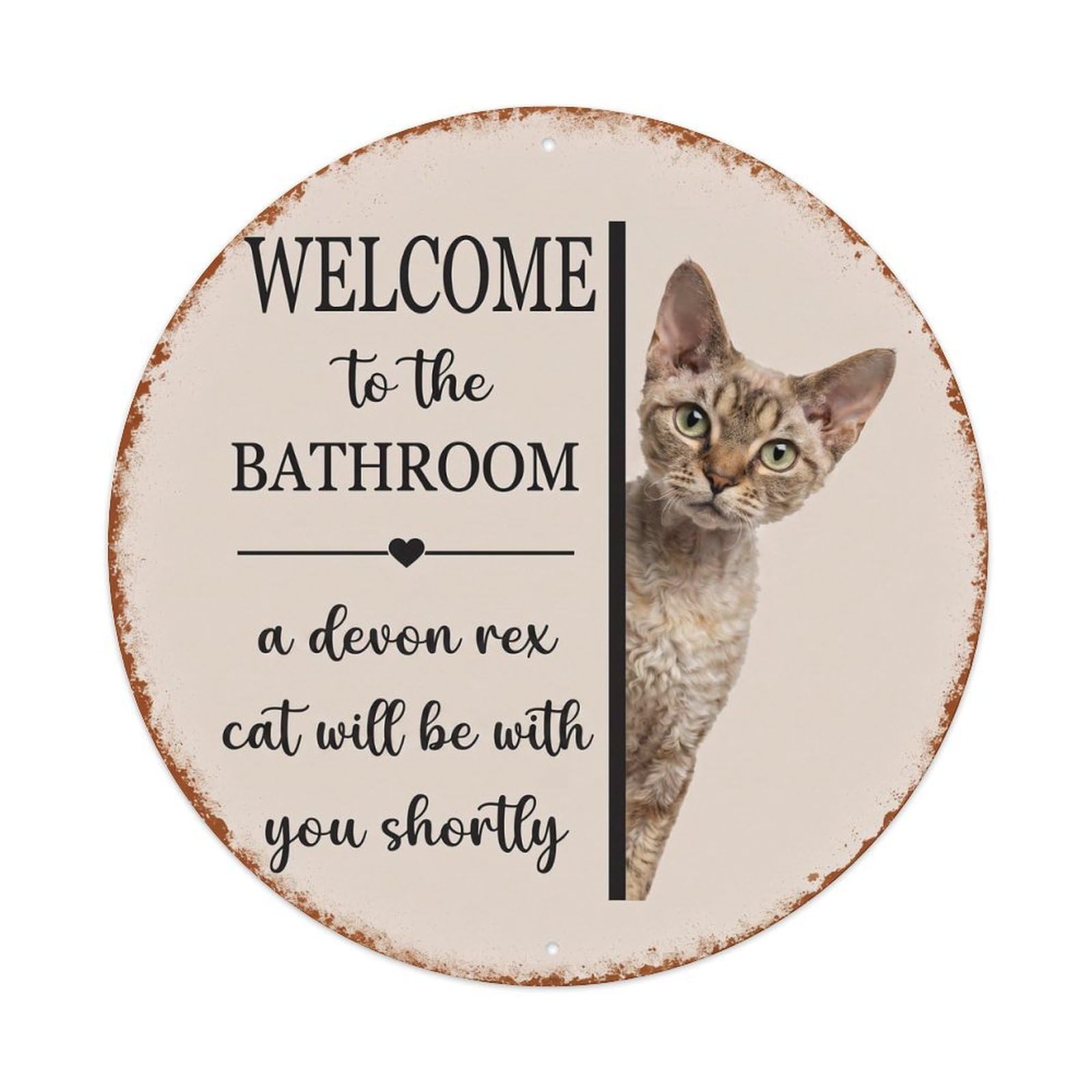 Vintage WELCOME To The BATHROOM Devon Rex Cat Metal Tin Sign