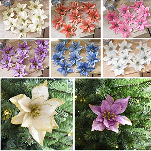 Toyandona 24 peças de flores de Natal com glitter, decoração de árvore de Natal, enfeites de decoraç