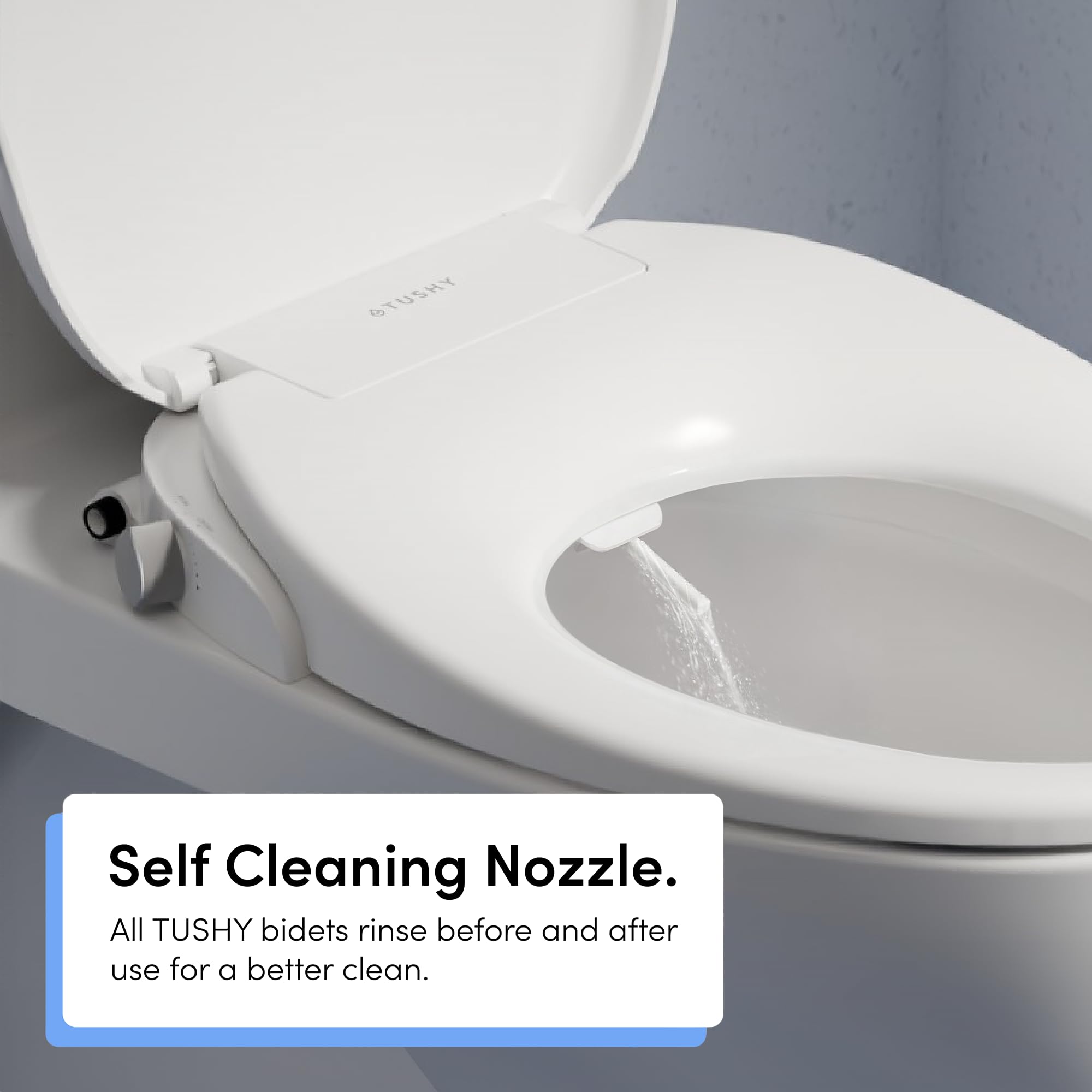 TUSHY Platinum Wave bidet, nieelektryczna, wydłużona deska sedesowa z funkcją DuoFlow do pełnego mycia od przodu do tyłu (dysze samoczyszczące do świeżego, higienicznego czyszczenia), pokrętło