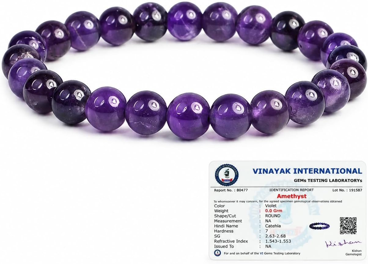 Reiki Crystal Products Certified Natural Crystal Stone 8 mm Round Beads Bracelet for Men & Women | Reiki Charged Gemstone Bracelet | Multiple Stone Variants Available