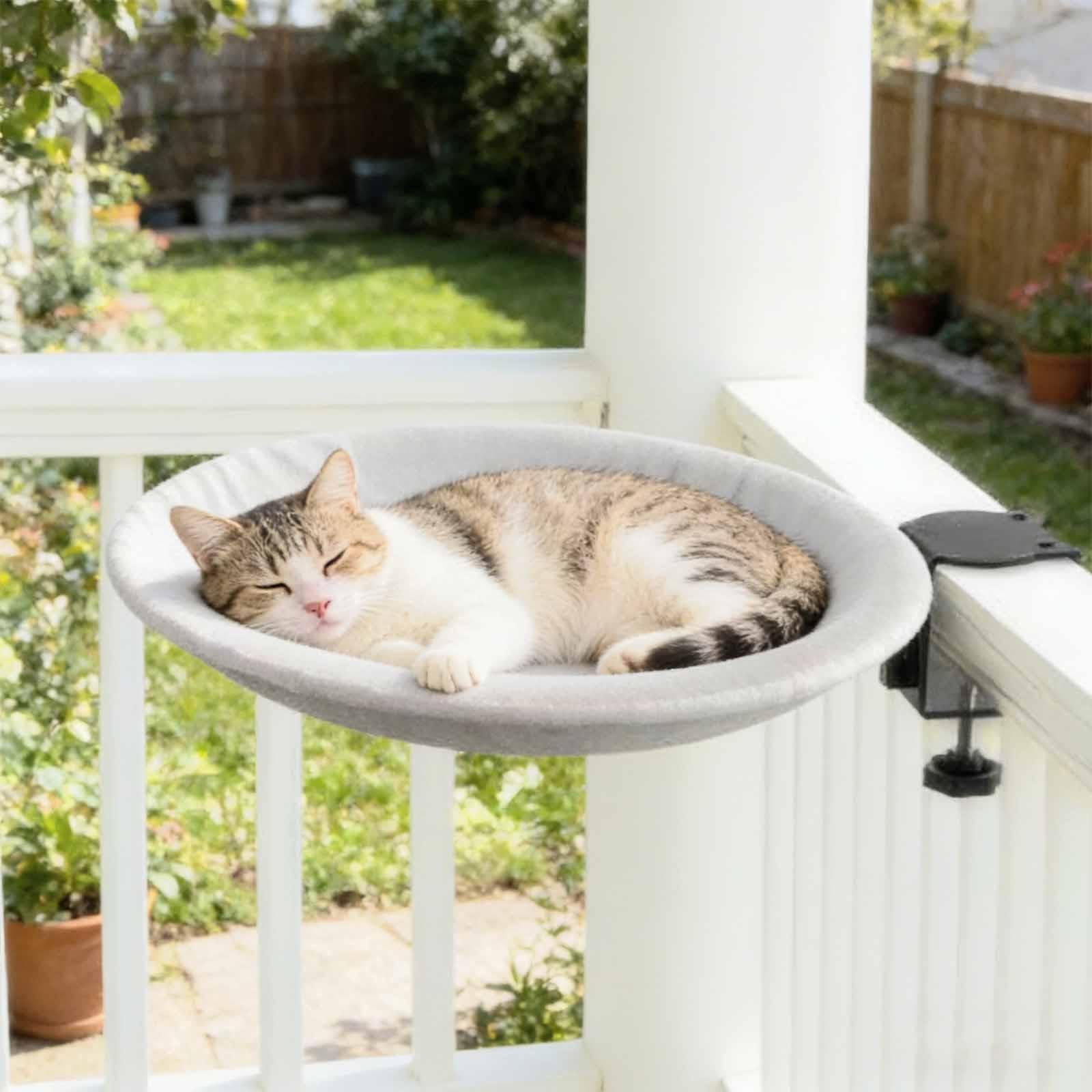 Hamaca de Escritorio con Abrazadera, Soporte Metálico, Estructura de Poliéster Reforzado, Fácil de Instalar, Adecuada para Gatos de Interior, Ventana, Blanco