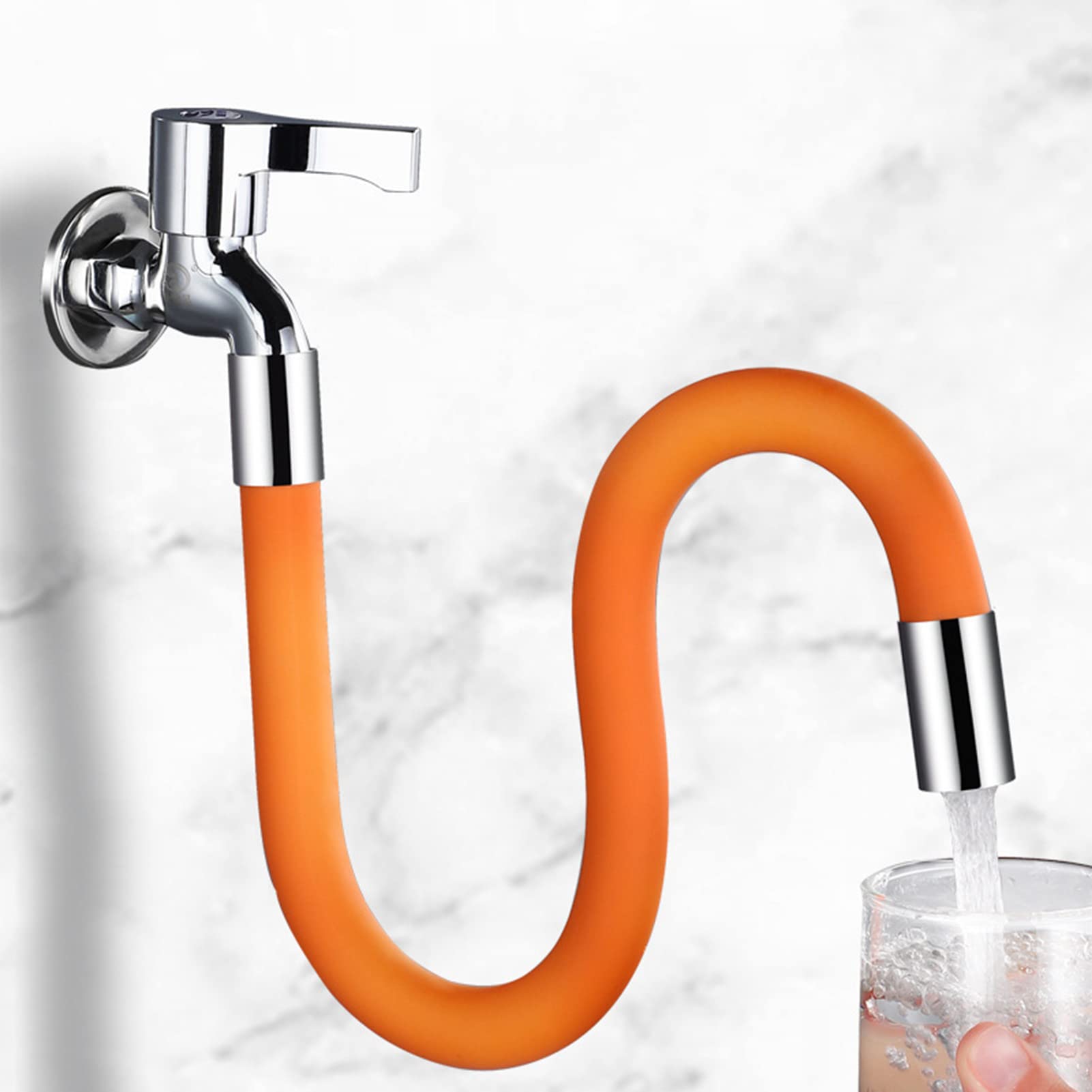 Tubo Extensor Universal de 50 cm para Grifo, rociador Flexible de 360° para Fregadero, Conector de Espuma para desagüe de Cocina y baño, Color Naranja