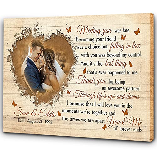 Naughty Puppy Personalized Anniversary Canvas| Meeting You Was Fate Wall Art| Husband Gift, Wife Gift for Anniversary Day, Valentine's Day, Christmas, New Year Eve, Birthday| JC484 (16x12 inch)