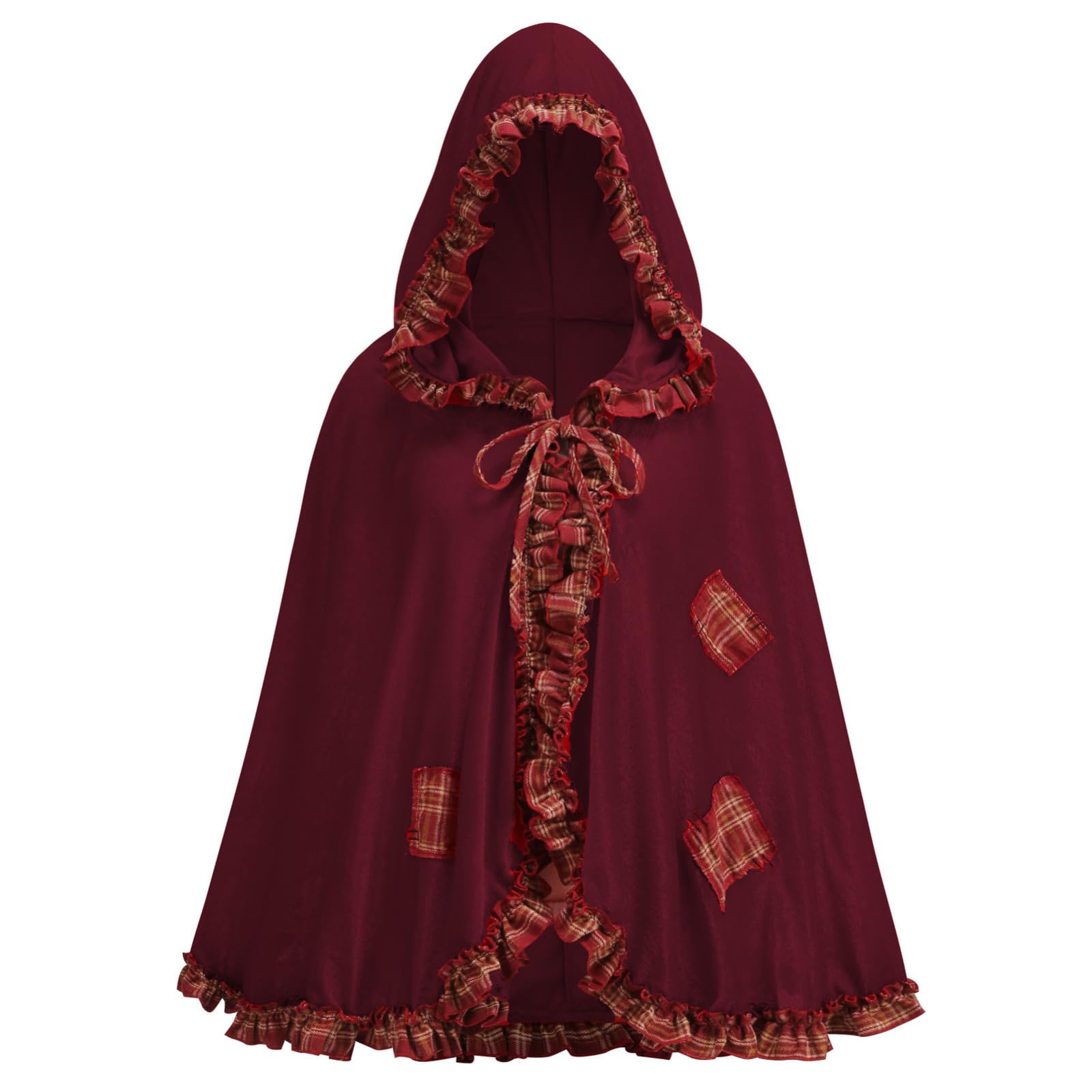 DELIVESS Little Red Riding Hood Cloak Women Halloween Christmas Retro Performance Fancy Hooded Cloak (25.59", Wine Red Patch) โ image 1