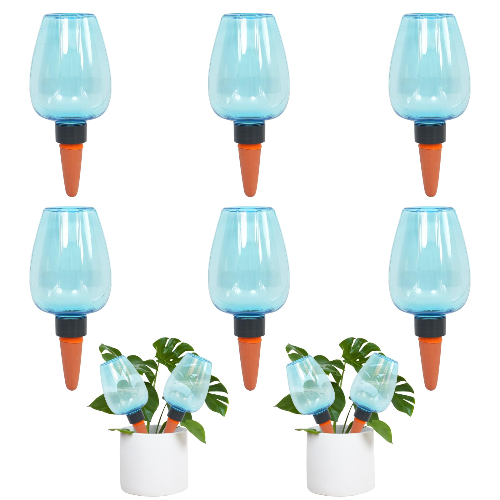 - 6pcs Plant Self Watering Globes, Plastic Water Bulbs Top Fill, 12.3 oz Plant Watering Devices System Slow Release Terracotta, Water Spikes Stakes for Indoor (Blue-6pack)