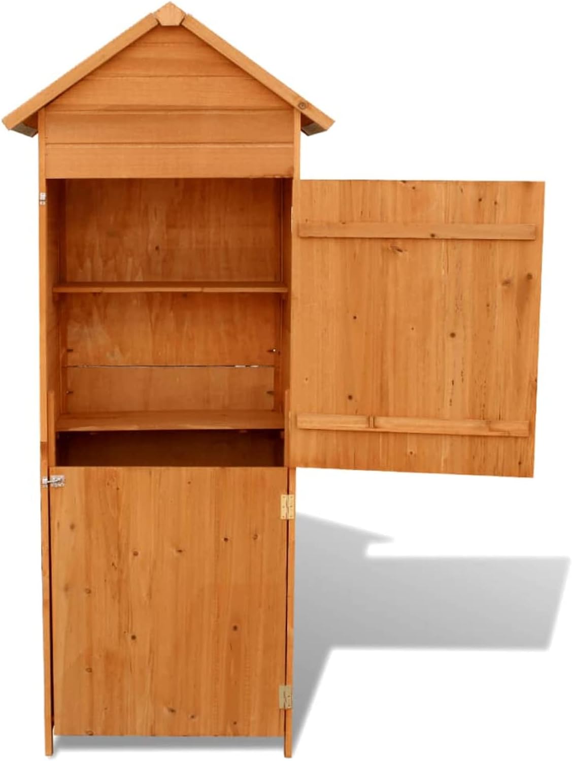 Gecheer Outdoor Garden Storage Cabinet, Rustic Brown Wood Shed with 2 Doors and 4 Shelves, 16.7 x 31.1 x 74.8 Inches, Painted Wood Outdoor Cabinet for Garden and Terrace