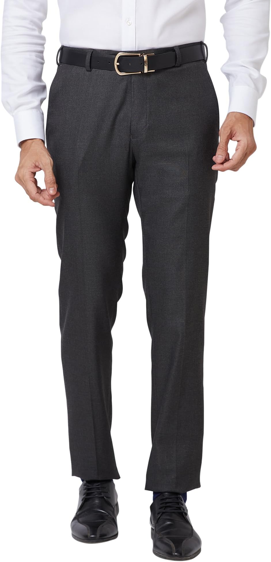 - Men Slim Fit Structure Pattern Poly Viscose Blend Pleatless Formal Trouser