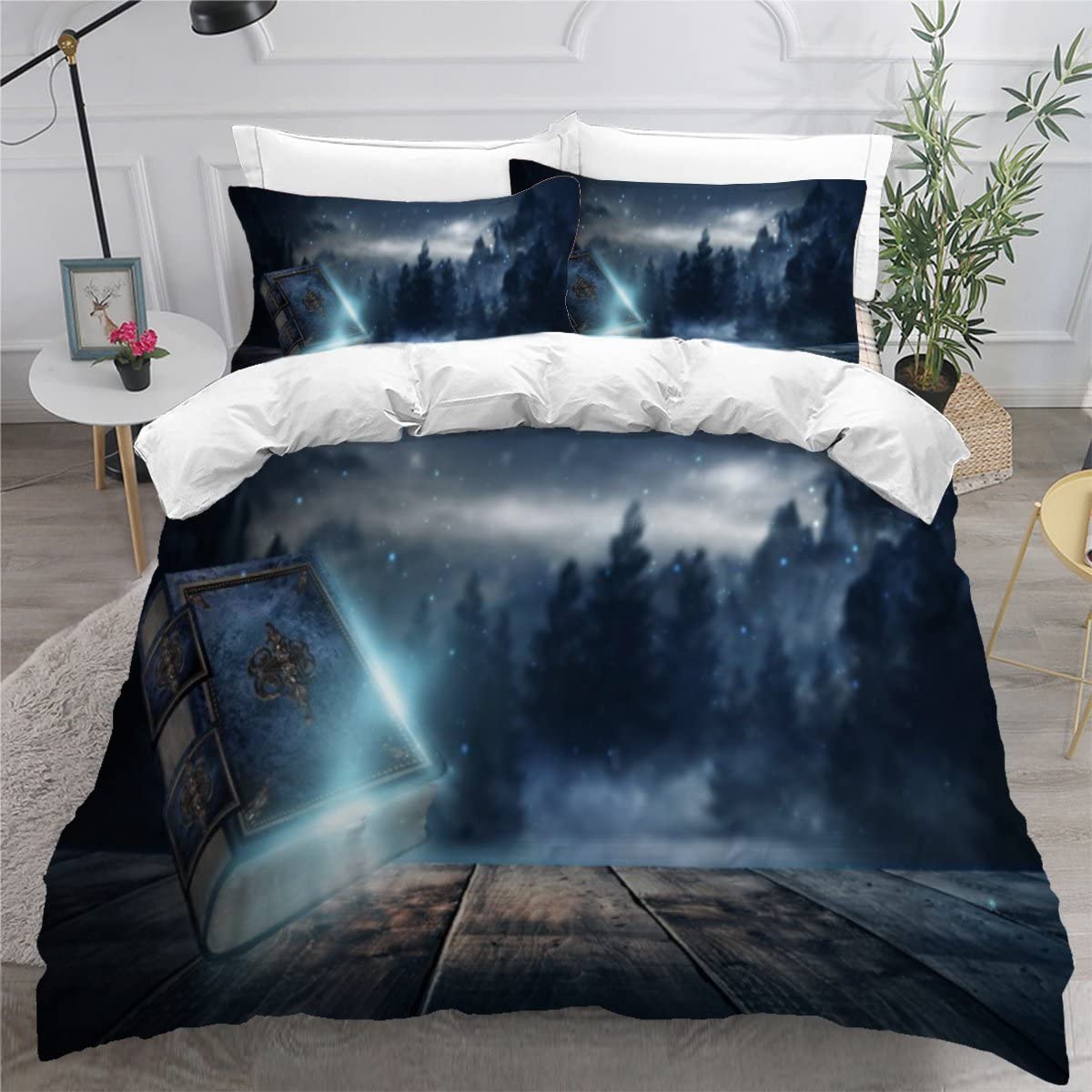 Parure de lit livre de magie 140x200 pour enfant avec housse de couette 3D féerique