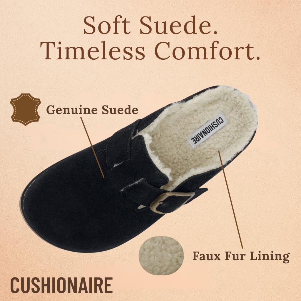 CUSHIONAIRE Blain Fur Genuine Suede Clogs for Women, Cozy Slip-On Womens Slippers with Detailed Stitching and Memory Foam Comfort - Image 5