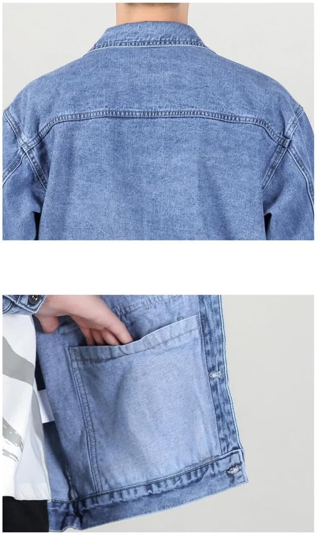 Men's Solid Color Denim Jacket Multi Pocket Loose Fit Long Sleeve Jean Jacket For Casual Trendy Daily Wear