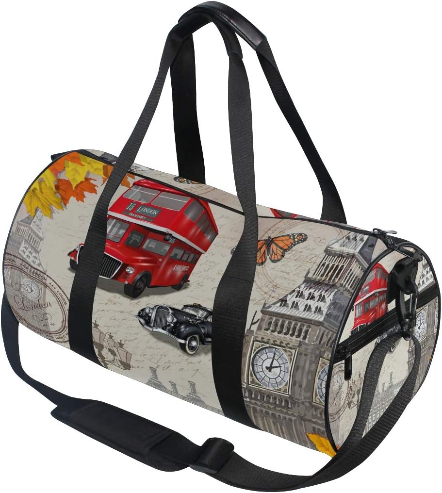 Vintage London Big Ben Sport Gym Bag Barrel Shoulder Handy Travel Duffle Bag for Woman Man