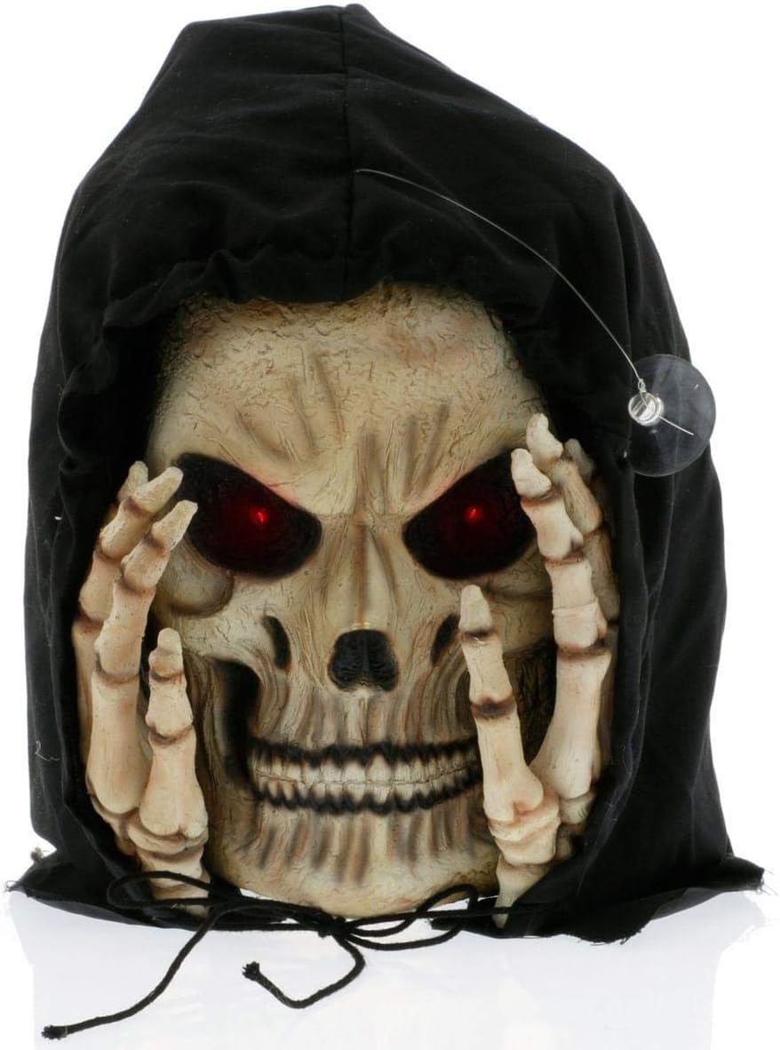 Scary Peeper Electronic Halloween Decoration - Realistic Peeping Tom Reaper with Light Up Eyes to Scare All Visitors - Easily Attaches to Any Window
