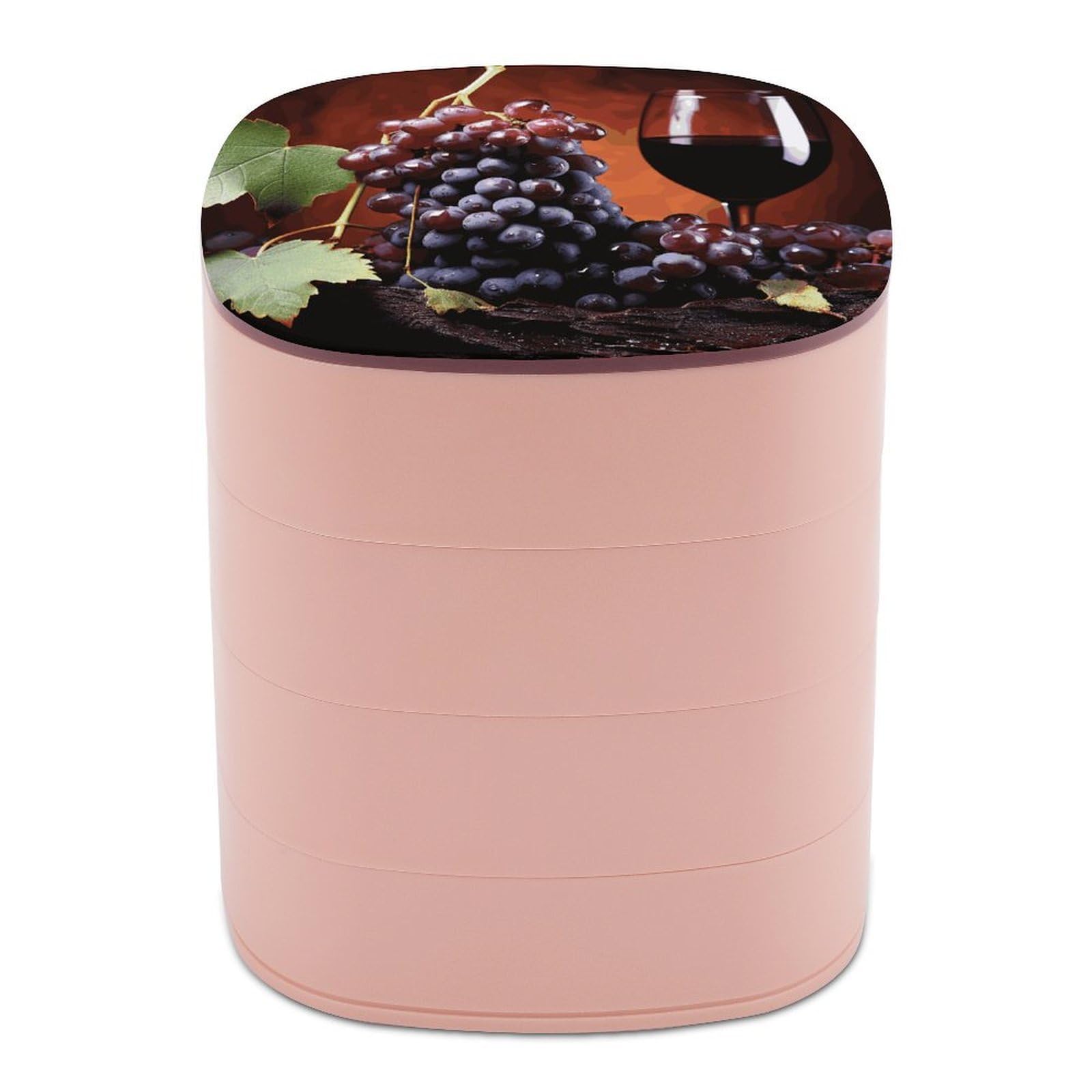 JTREHY Red Wine Grapes Jewelry Box 4-Layer Covered Rotating Jewelry Storage Box Large Capacity Storage Boxes Portable Jewelry Case for Bracelets Earrings Necklace