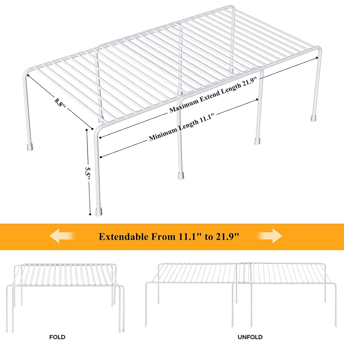 Orgneas Organizador de estante expandible para gabinete, estante para congelador, estante de cocina, despensa, organizador de platos para almacenamiento de gabinete, estante elevador de especias con