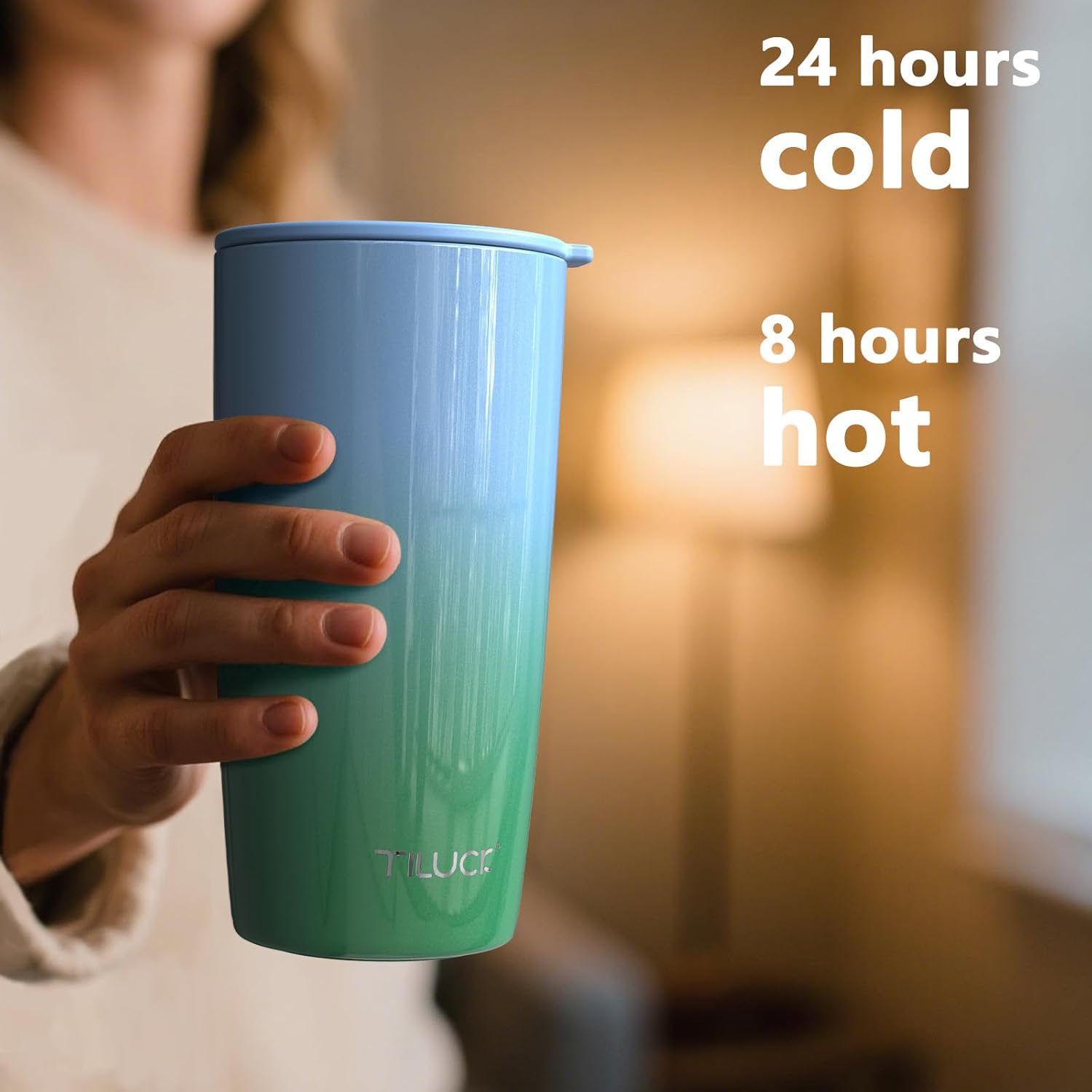 TILUCK 20 oz Tumbler with Lid, Vacuum Insulated Stainless Steel Coffee Mug, Double-Walled Travel Tumbler for Hot and Cold Drinks(GlitterGreenBlue, 20oz) - Image 3