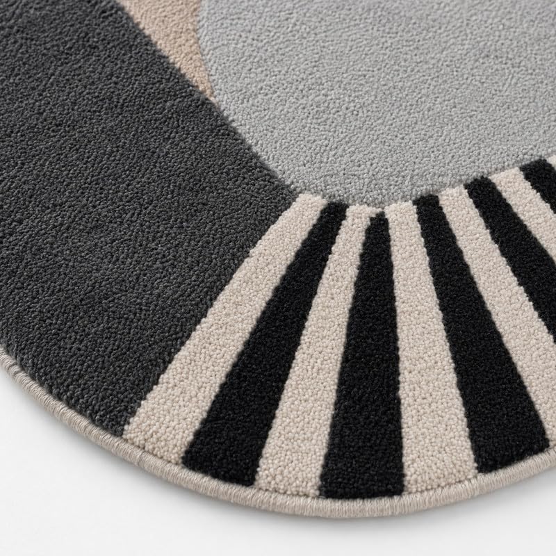 Image of Oval Carpet with Geometric Stripe Border Luxury Wool (Multicolor 6 x 8 feet)
