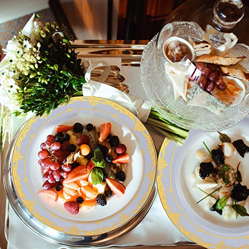 Plastic Plates, 100 Piece Gold Heavy Duty Plastic Dinner Plates, 10.25Inch Disposable Plastic Dinnerware Plates And 7.5Inch Dinner Dessert Plates Tableware Sets Disposable Plates For Wedding,Party #TOP4