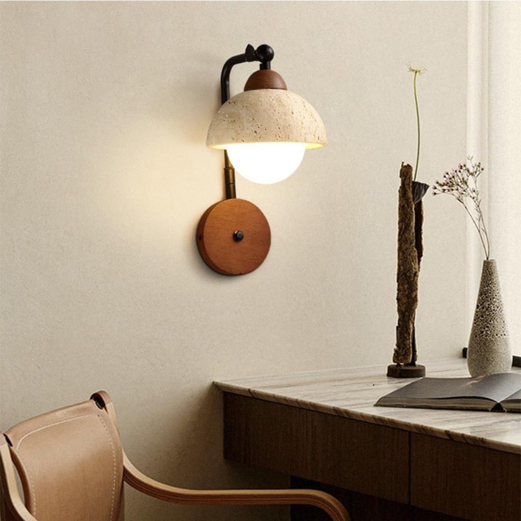 Lámpara De Pared 9W Wabi-Sabi, Travertino Amarillo Estilo Japonés | Casquillo G9 Lámpara Madera, Para Dormitorio Aplique Casas Campo Apartamentos Cuarto Baño Salón Comedor Entrada Pasillo
