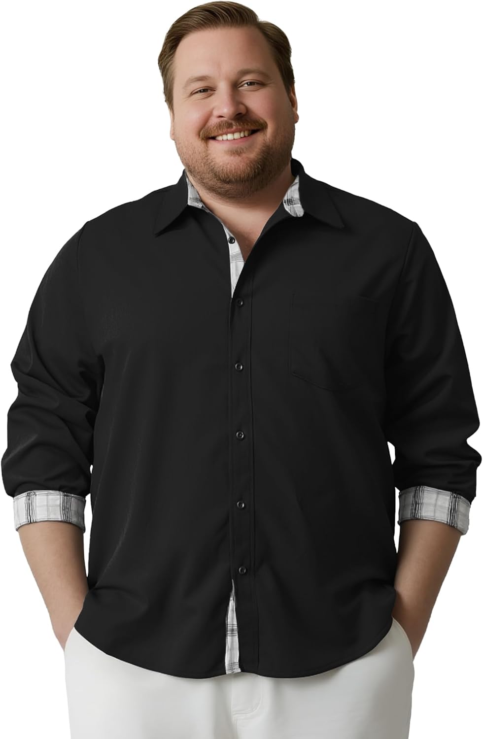 Big and Tall Long Sleeve Shirts for Men, 3XL-8XL Textured Casual Button Down Shirt with Adjustable Cuffs and Pockets