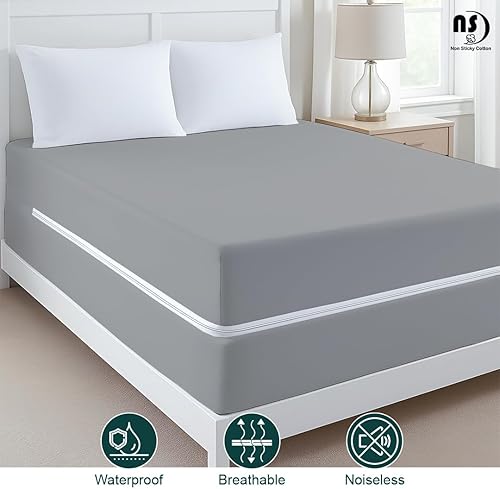 Miniatura 2 de Funda de colchón con cremallera, tamaño matrimonial, protector de colchón de poliéster 100% impermeable, funda de colchón con cremallera de alta