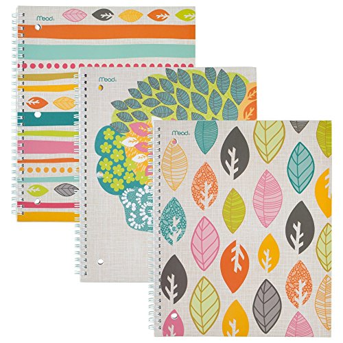 Mead Spiral Notebooks, 1 Subject, College Ruled, Assorted Botanical Boutique Designs, 3 Pack (73097)