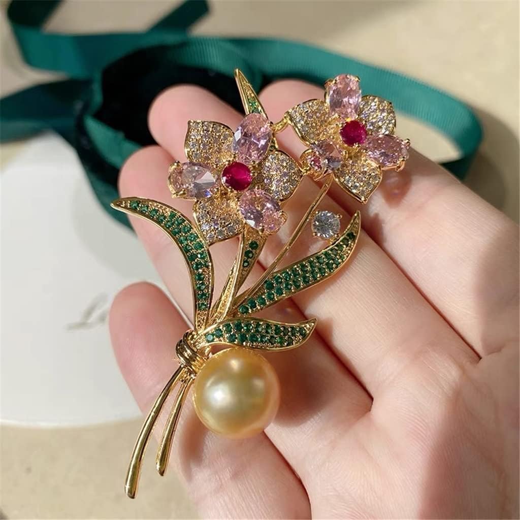 Natural Pearl Fashion Zircon Flower Brooch Women's Trendy Personality Temperament Jacket Suit Cardigan Corsage Pin