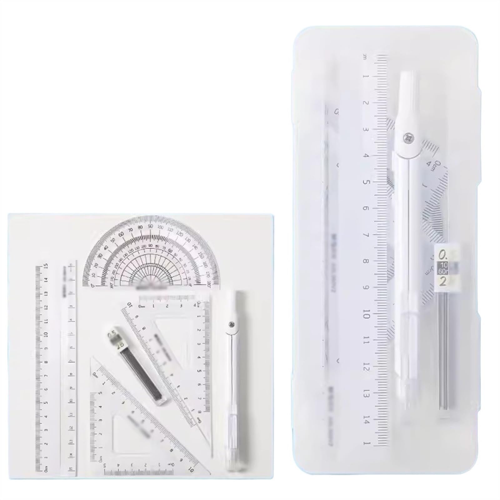 Mathematik-Set, Winkelmesser-Set, 6-teiliges Mathematik-Geometrie-Werkzeugset for Schüler, Zeichenkompass, inklusive Zirkel, Lineal, Bleistift, Winkelmesser-Zirkel-Set