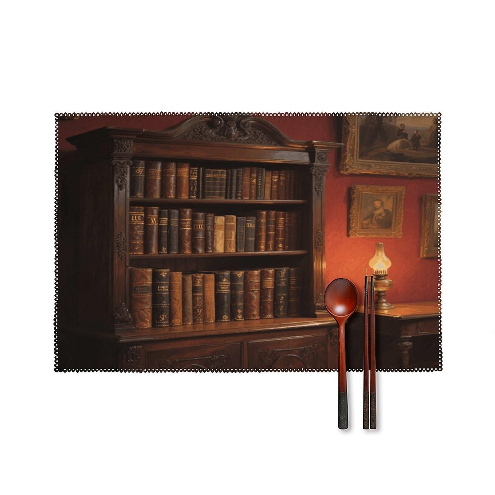 Bookshelf Placemats Set of 6 Non-Slip Stain Resistant Indoor Outdoor Table Mat Washable Cloth Place Mat Fashion Kitchen Placemat for Dining Table Decoration 17.7x11.8 in