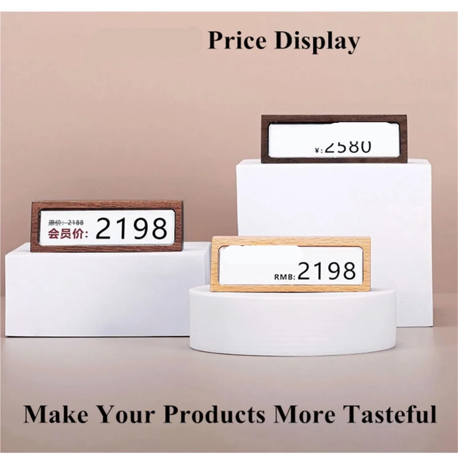 Lot de 6 mini supports d'étiquettes de prix en bois pour affichage et organisation pour magasin de détail (bois de sapelli)