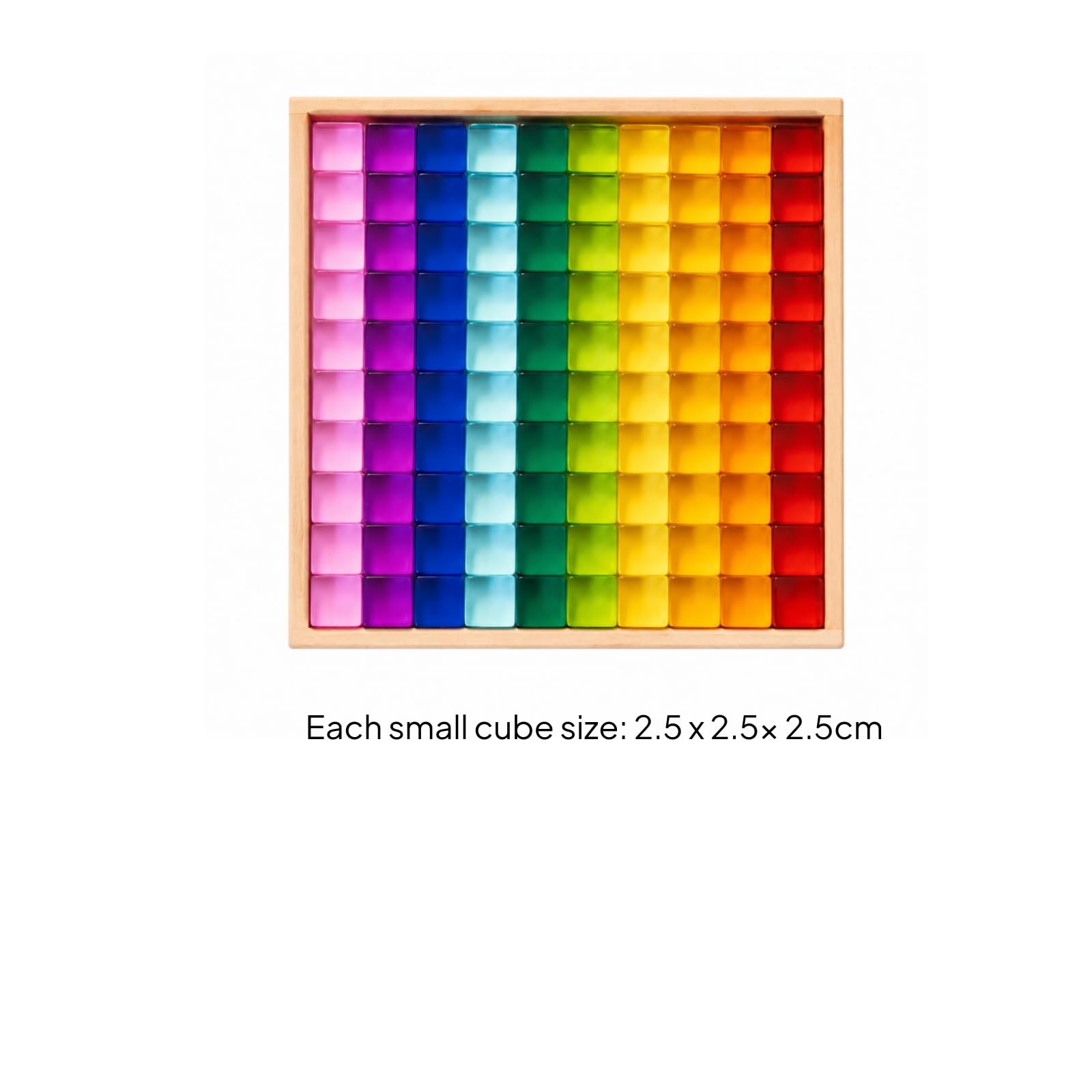 100 Pezzi Blocchi di Costru Resina Tras Cubetti Lisci Multicolori con Tray in Legno per Giocattoli per Costruire Modelli E Sequenze