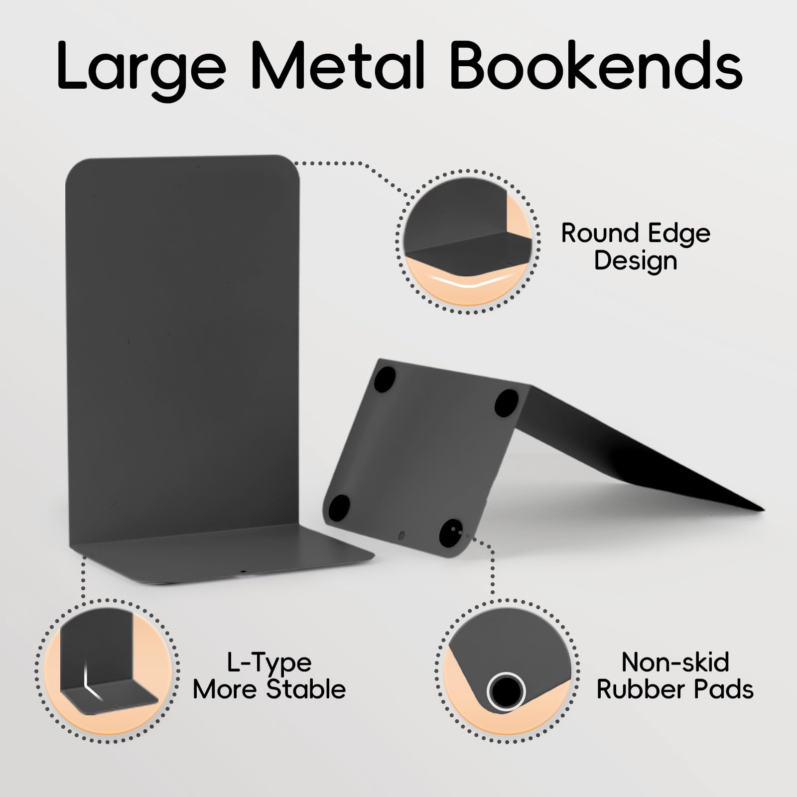 M&G Buchstützen 1 Paar, schwarz, große Metall-Buchstützen für Regale, L-Typ-Buchstopper für schwere Bücher, rutschfester Buchständer für Büro, Zuhause, Schulbedarf