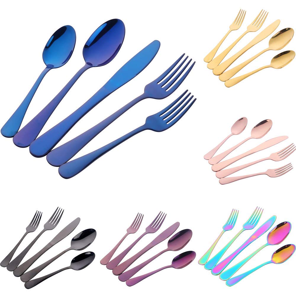 Buyer Star 20 piezas Cuberteria Servir para 4 personas, Cubiertos de acero inoxidable Reutilizable Vajilla para Fiesta de bodas Cocina Restaurante