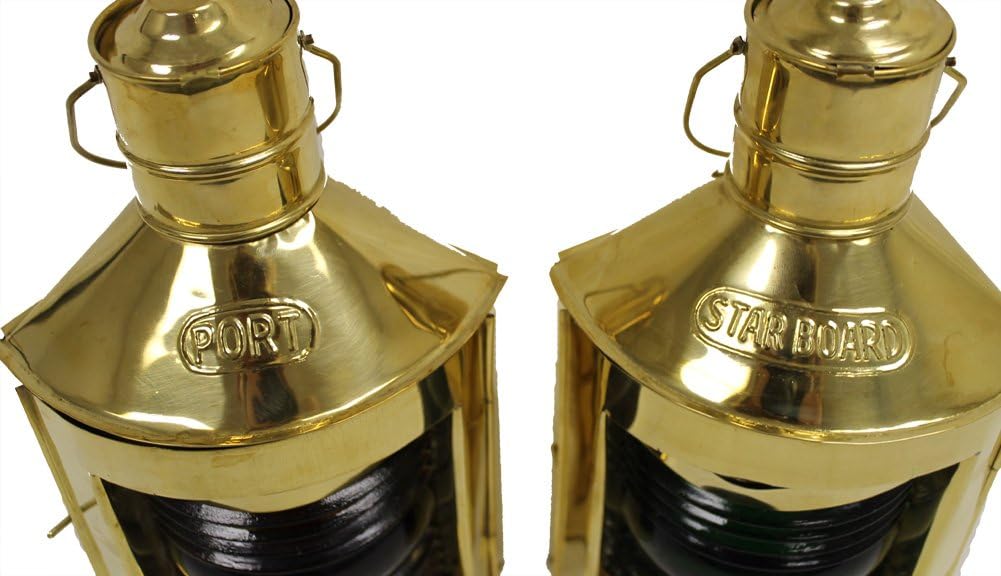 RedSkyTrader 10" Port and Starboard Brass Oil Lamps - Nautical Ship Reproductions