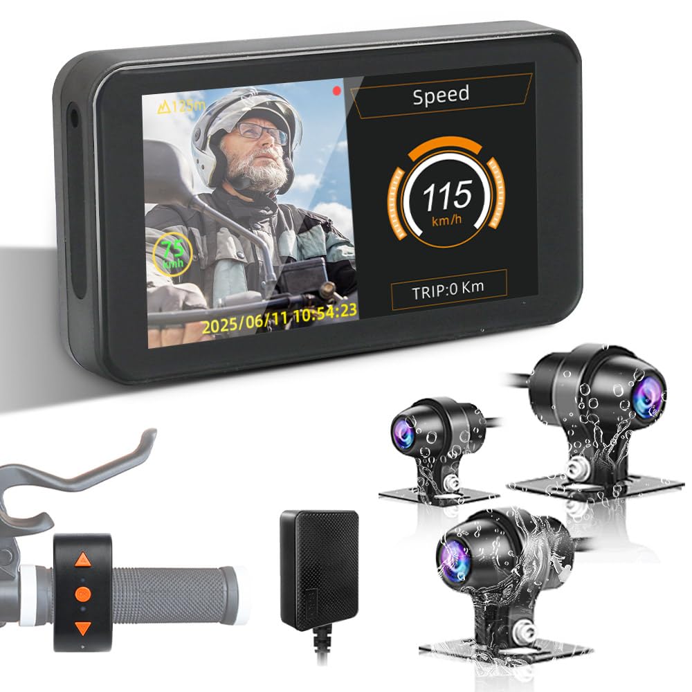 VSYSTO WiFi Motorcycle Dash Camera, Selfie Mode, Parking Monitoring, Assisted Driving Mode, 4.5" Screen GPS 1080P Starlight Night Vision Front and Rear Camera Waterproof Motorbike DVR System (F4.5PRO)-image-6