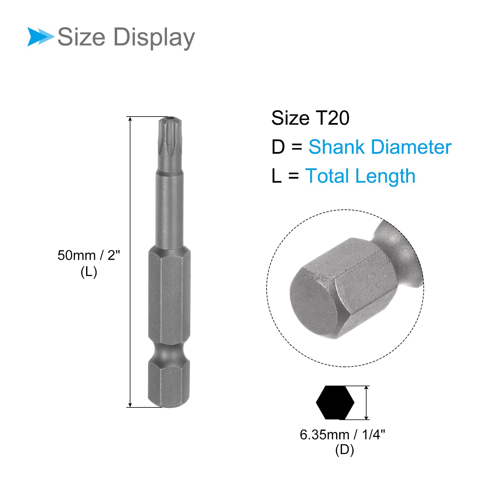 CoCud Magnetic Torx Screwdriver Bit, T20 50mm Length 1/4" Hex Shank, S2 Steel Star 6 Point Drill Driver Tamper Proof - Image 2