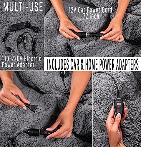 Zento Sherpa Fleece Blanket – Electric Fast Heating Warm Blanket – Car And Home Adaptable For All Time Use – Premium Quality And Great For Home And Traveling - Full Body Size (59” X 43”) (Grey 1) #TOP3