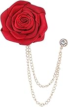 1 Piece Flower Brooch Chain Tassel Lapel Pin Flower Shape Woven Bride Brooch Rose Flower Brooch, Fashion Floral Men's Brooch for Formal and Casual Occasion (Red)