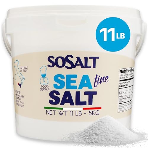 Sal marina natural fina 110lbs 11 libras SoSal siciliana mediterránea a granel cubo de servicio de alimentos enlatado de recambio de molinillo
