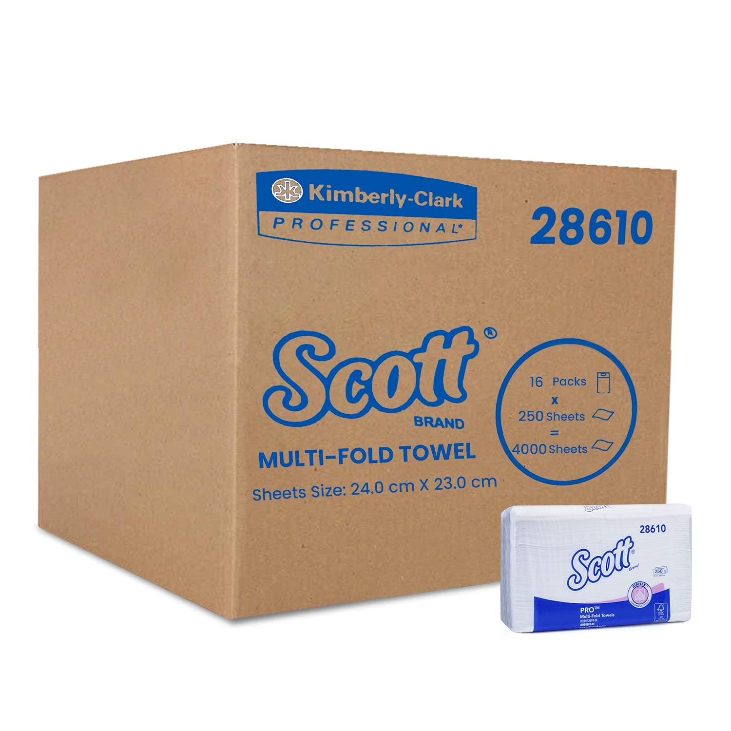 Scott Multifold Paper Towels (28610), White, 1-Ply, 16 Packs / Case, 250 Sheets / Pack (4,000 Sheets)