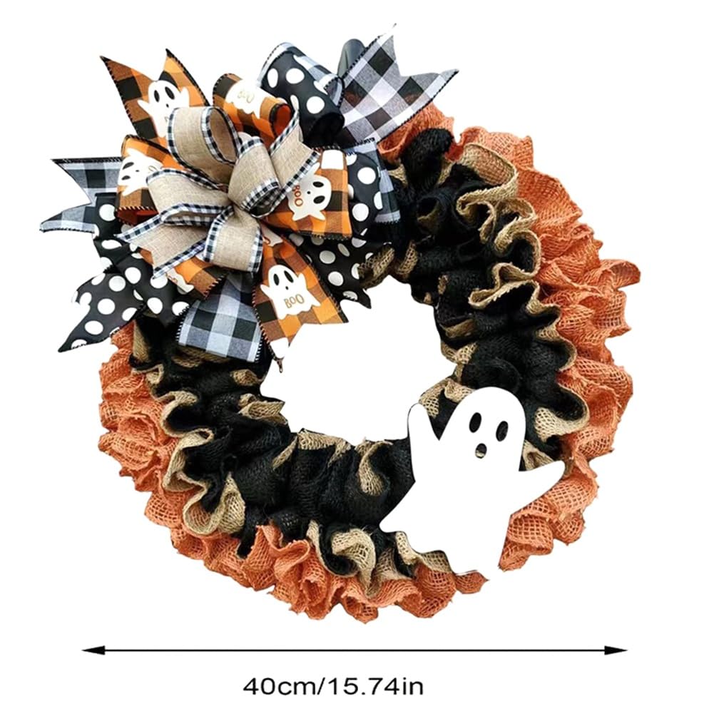 Couronne Porte Halloween Et Automne - Citrouille En Toile De Jute Avec Arc Et Baies