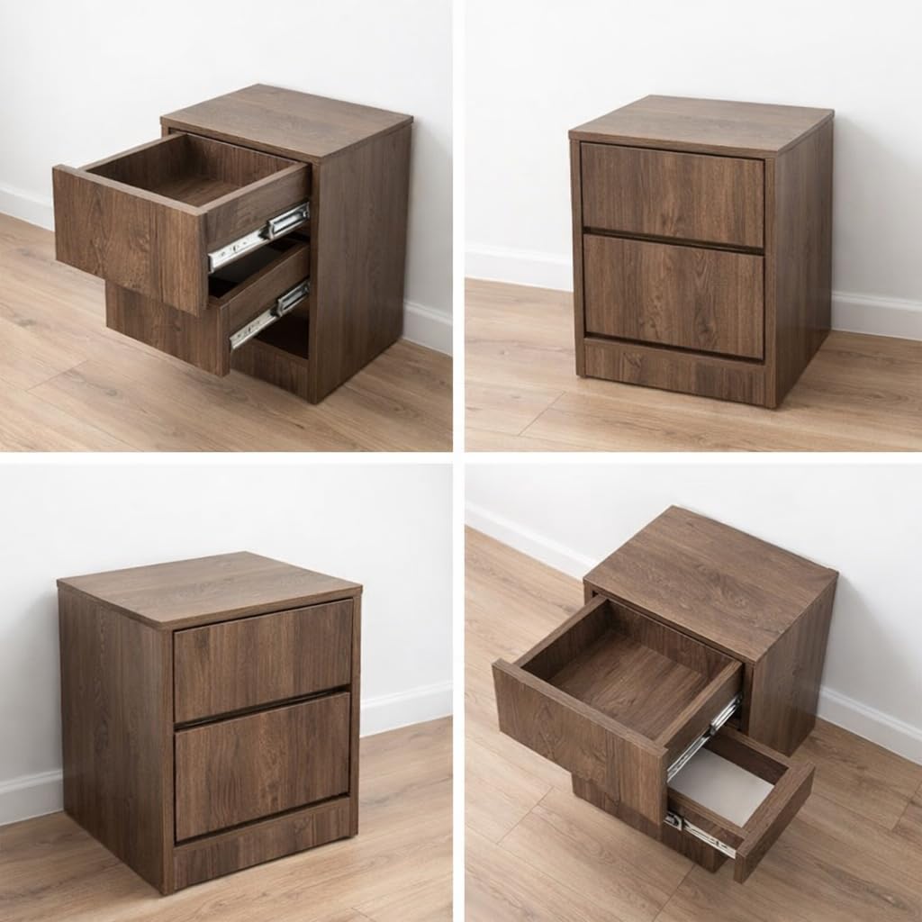 Modern Bedside Table with 2 Hidden Drawers Walnut Finish | Engineered Wood, Handle-Free Design, Smooth Metal Slides, Minimalist Style, Compact Storage-image-29