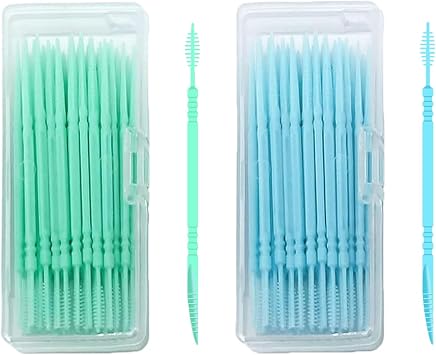 Toothpicks,Tooth Picks Flossers with Bristles,Double-Side Dental Picks,Plastic Toothpicks Disposable,Portable Package40 Count2Pack