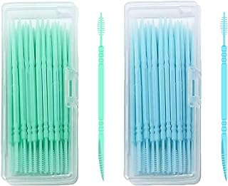 Toothpicks,Tooth Picks Flossers with Bristles,Double-Side Dental Picks,Plastic Toothpicks Disposable,Portable Package(40 Count×2Pack)