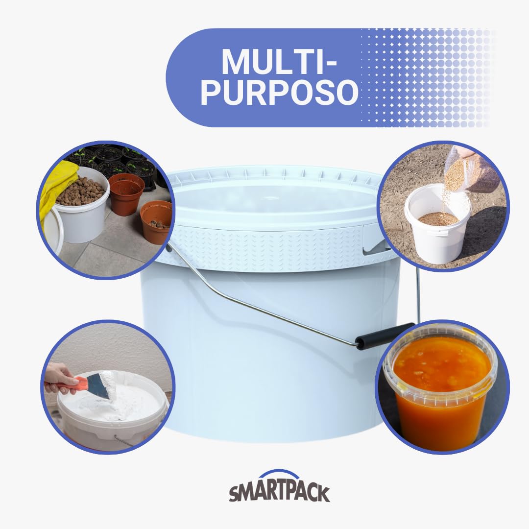Smart Pack wiadro z pokrywką, 1/2 palety, 18 LT 14LT, 5 LT, wiadro z tworzywa sztucznego, z metalową pokrywą i uchwytem, hermetyczne, puste wiadro z farbą, kolor biały (80 x 18 l)