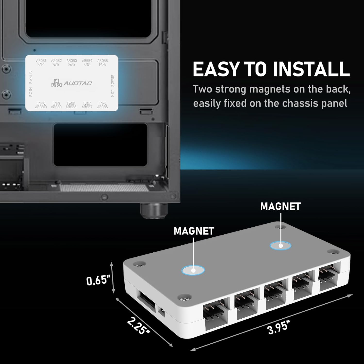 ARGB Controller PWM Fan Hub with RF Remote, (Connect Ten Case Fans, 5V 3Pin ARGB & 12V 4Pin PWM Fan Connector, Dual SATA Power Input, Magnetic Suction), White