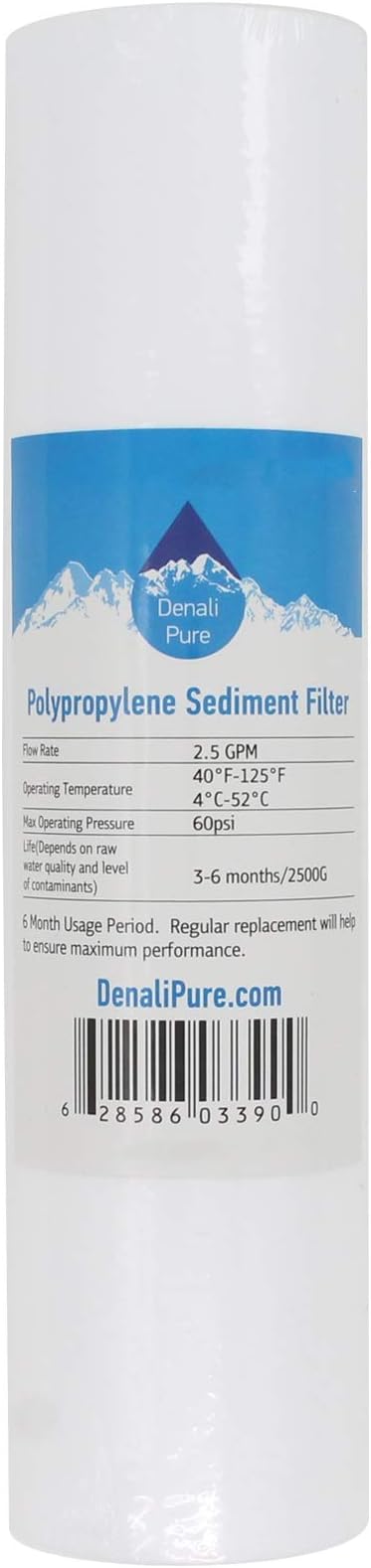 Denali Pure 12-Pack Replacement for H2O Distributors USRO4-100-QC-38-USA Polypropylene Sediment Filter - Universal 10-inch 5-Micron Cartridge for H2o Distributors Reverse Osmosis System 100 GPD Brand