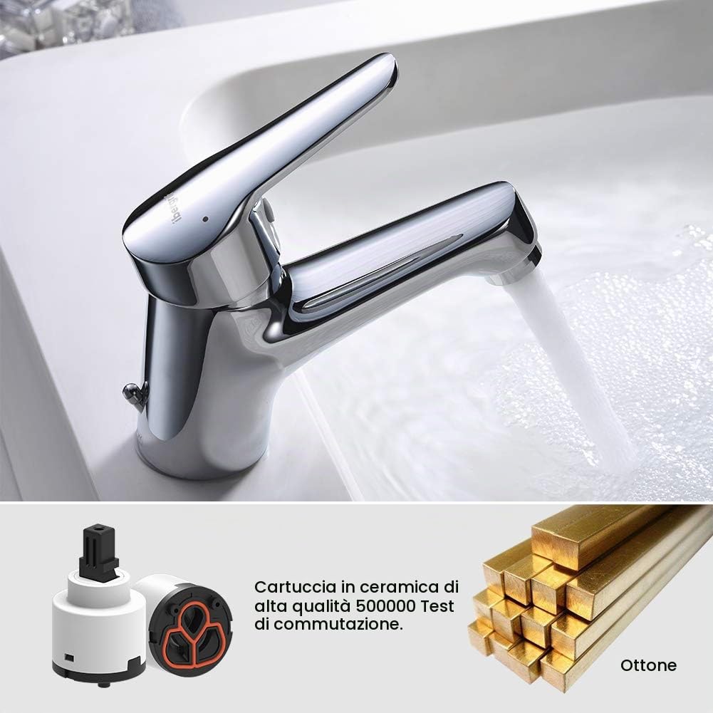 Ibergrif Miscelatore Monocomando Bagno con Flessibili Acqua Calda Fredda 3/8 Pollici da 40 cm & M15057 Star, Miscelatore Bidet Bagno Monocomando, Bidè per Lavabo, Cromo, Argento